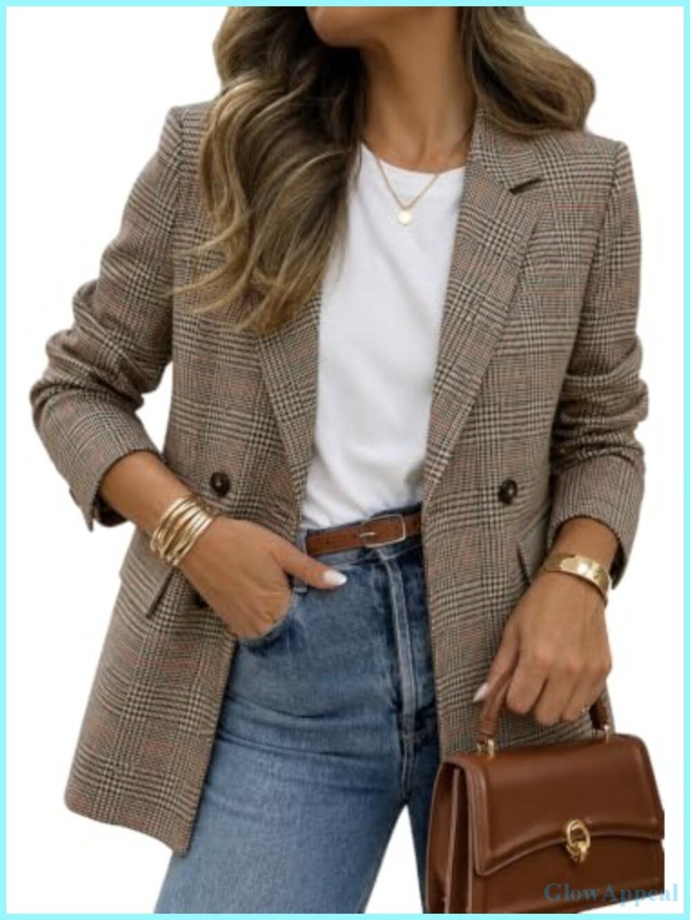 Oversized Plaid Tweed Blazer Boyfriend Jacket Work Casual